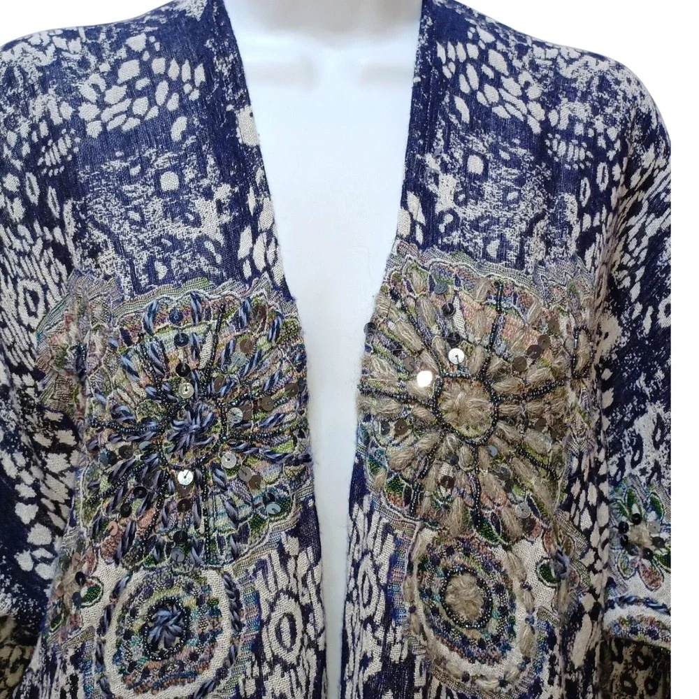 Soft Surroundings Womens Emory Fringe Sequin Cardigan Topper S/M Boho Festival